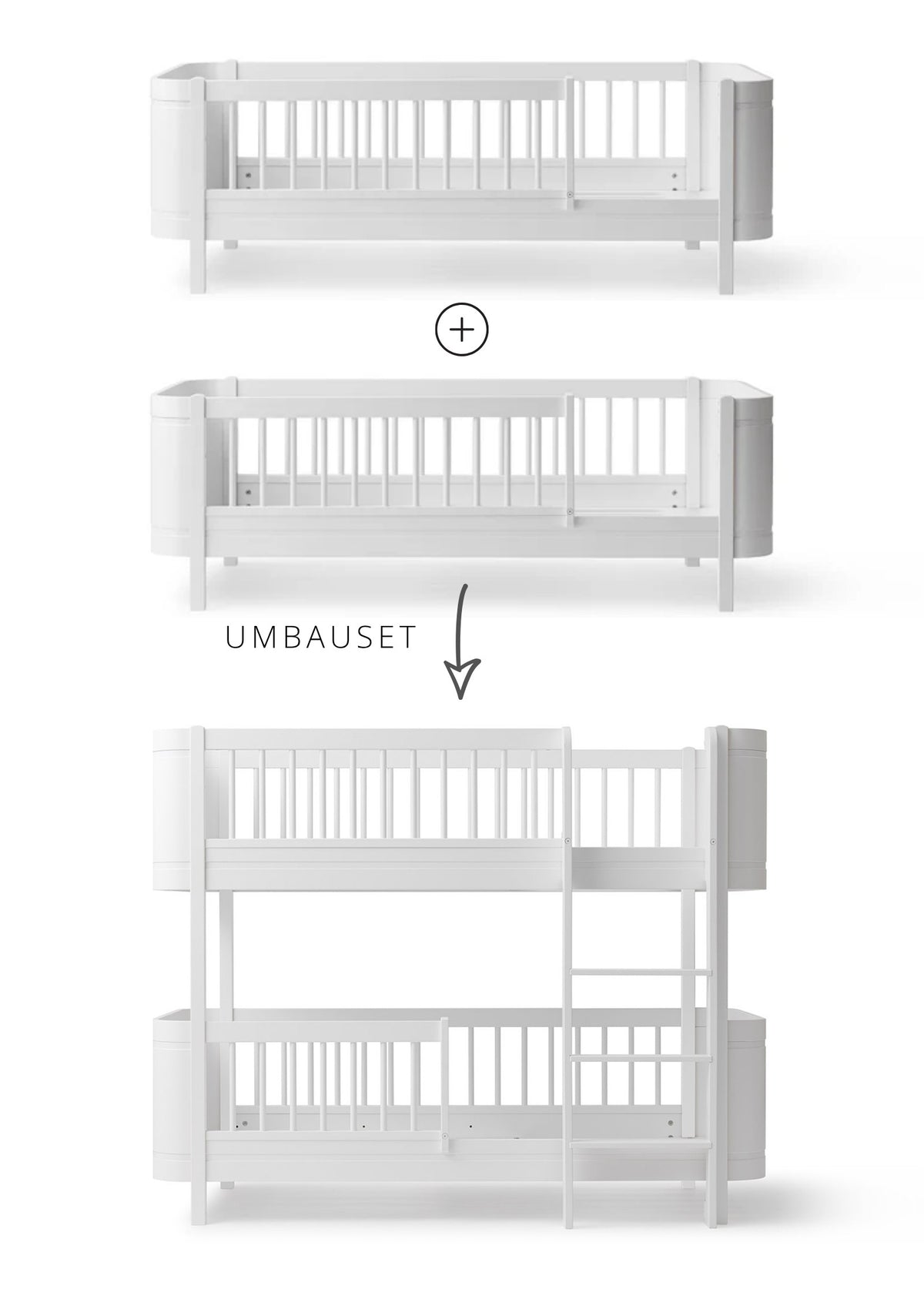 Oliver Furniture Umbauset für 'Wood Mini+' zwei Juniorbetten zum halbhohen Etagenbett Weiß