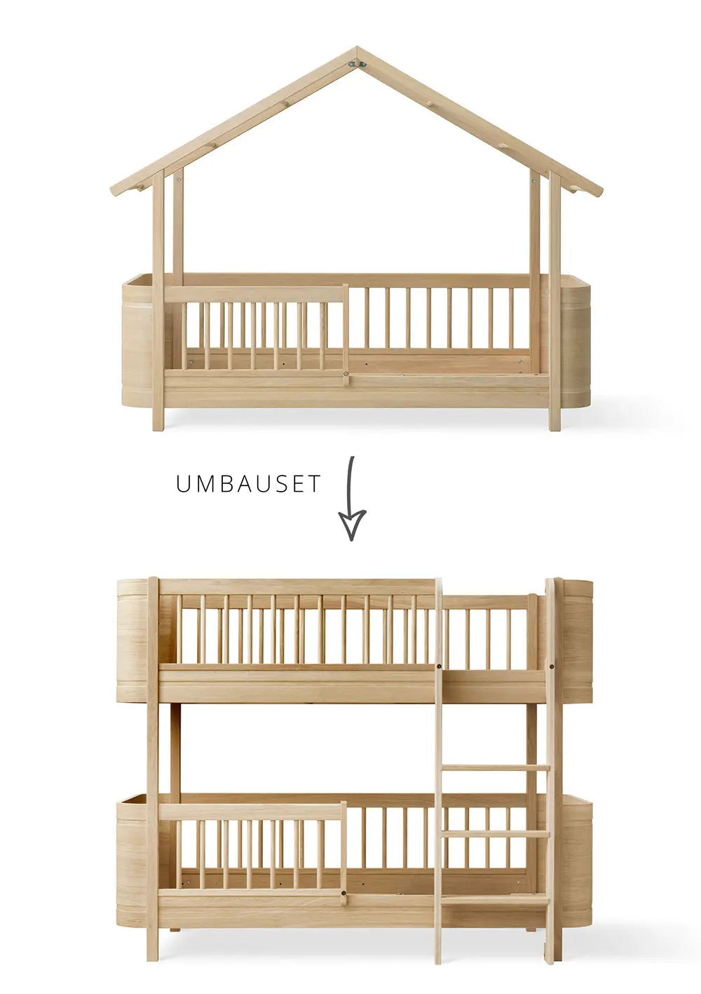 Oliver Furniture Umbauset für 'Wood Mini+' Hausbett zum halbhohen Etagenbett Eiche