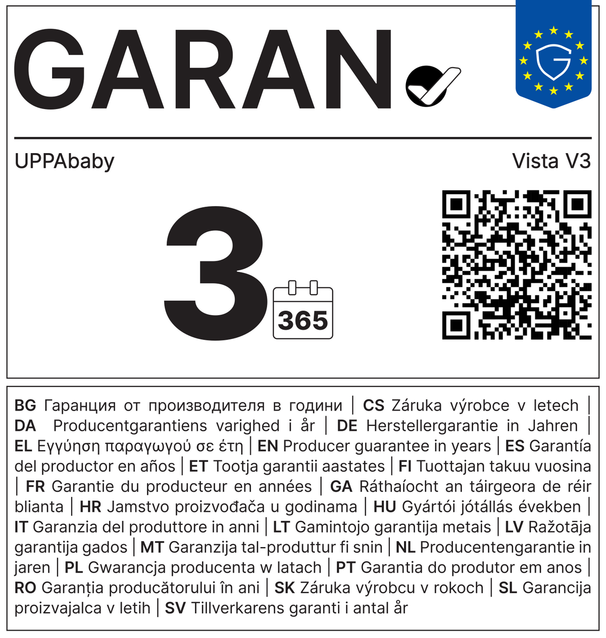 Vollständiges GARAN-Label, 3 Jahre Garantie auf Kinderwagen-Set 'Vista V3' Ada