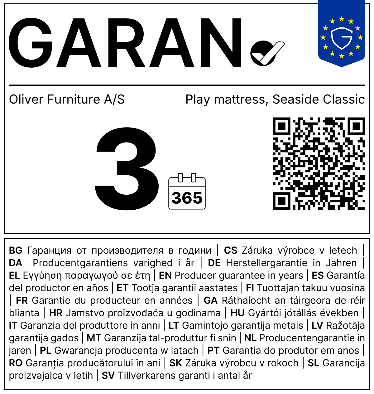 Vollständiges GARAN-Label, 3 Jahre Garantie auf Spielmatratze für halbhohes Hochbett 'Seaside Classic' 200 cm