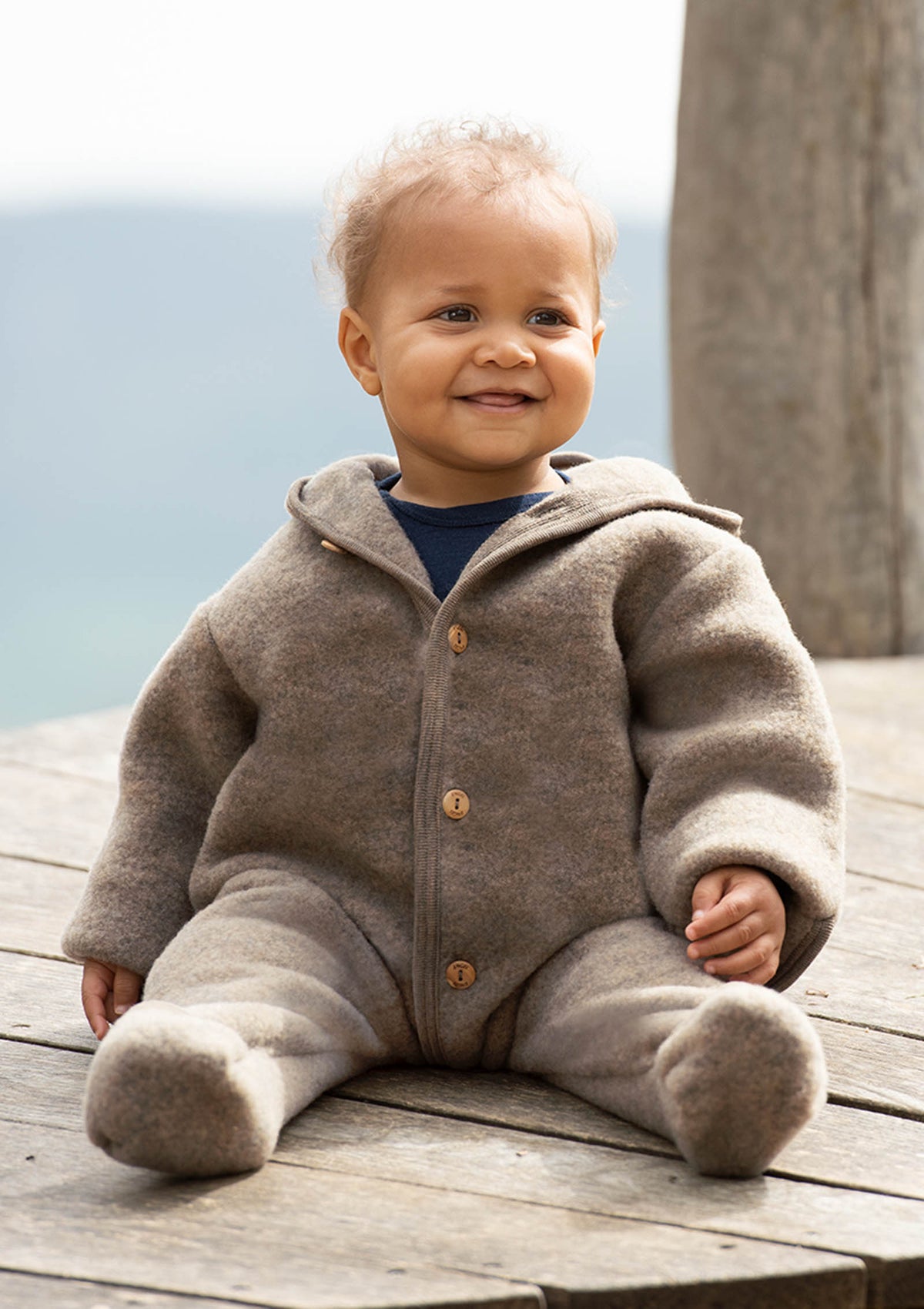 Wollfleece Overall mit Kapuze walnuss melange
