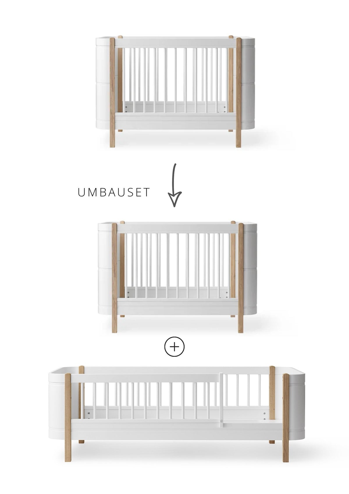Oliver Furniture Geschwisterset für Babybett 'Wood Mini+' Weiß/Eiche