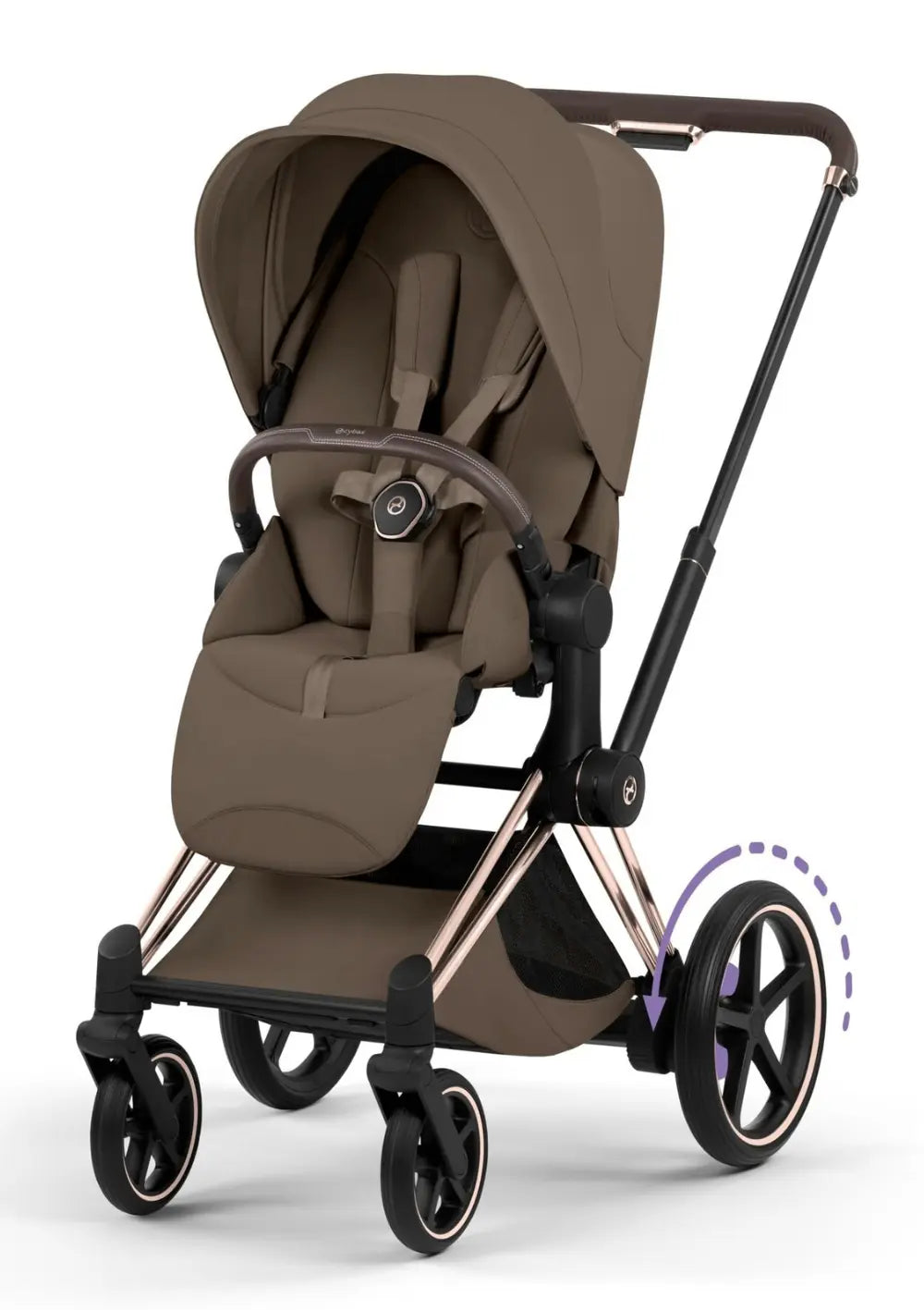 Cybex Kinderwagen-Set 'e-Priam Style' Coconut Brown (Frame Roségold)
