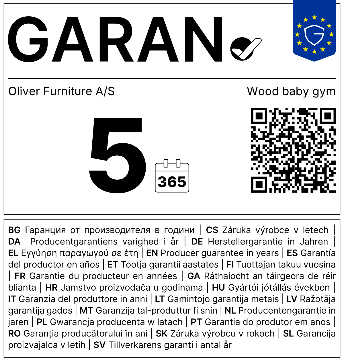 Vollständiges GARAN-Label, 5 Jahre Garantie auf Spieltrapez 'Wood' Eiche